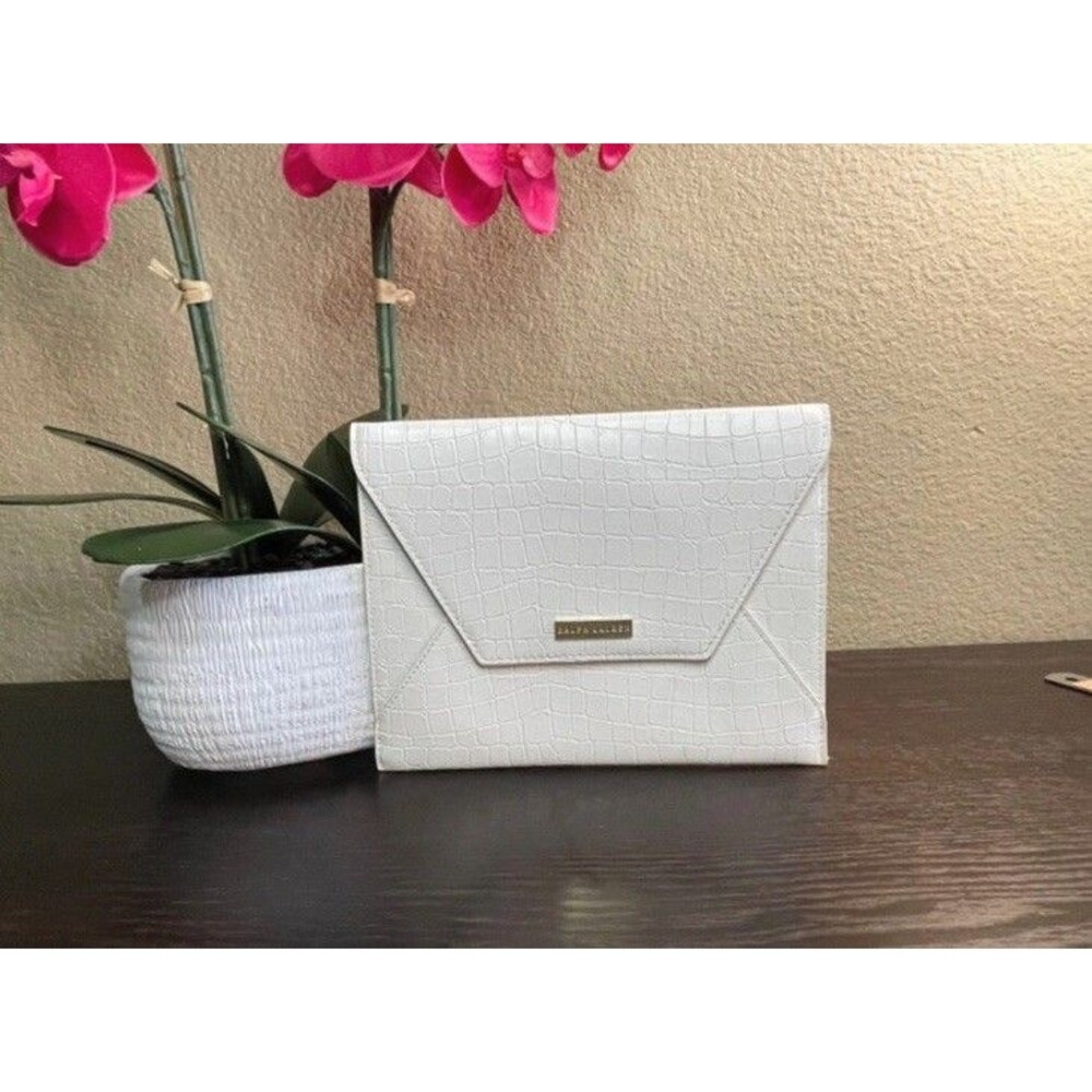 Ralph Lauren Women's Envelope Clutch Pouch Faux Leather Ivory